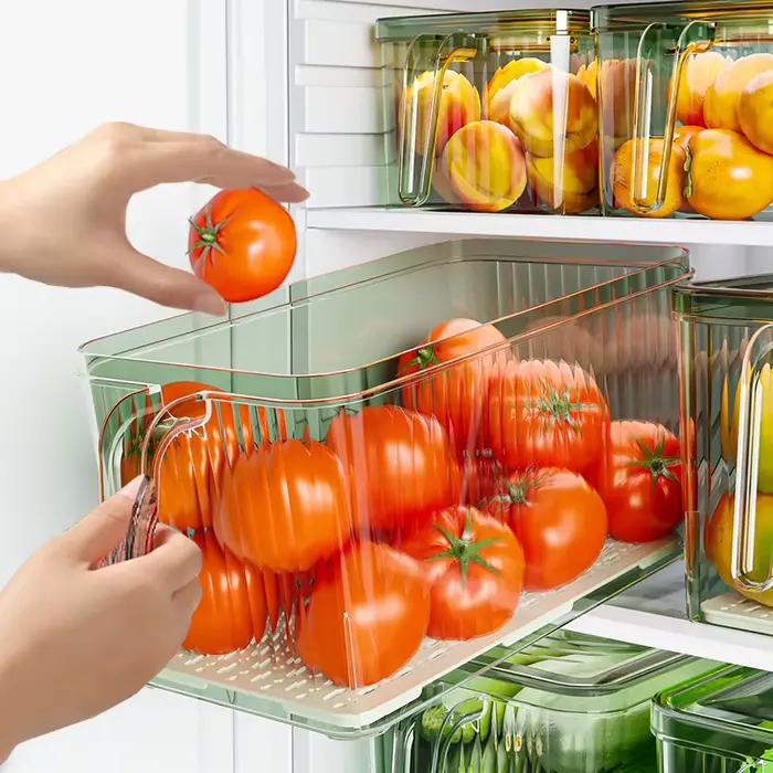 Boîte de rangement pour réfrigérateur empilable avec couvercle