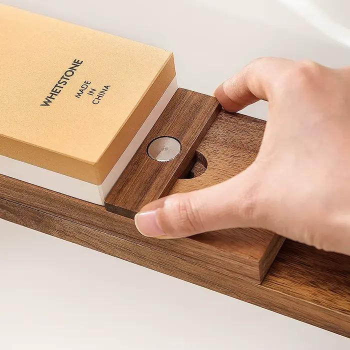XINZUO support de Base en pierre à aiguiser en bois d'acacia bloc d'affûtage de couteaux solide télescopique réglable pour couteaux de cuisine
