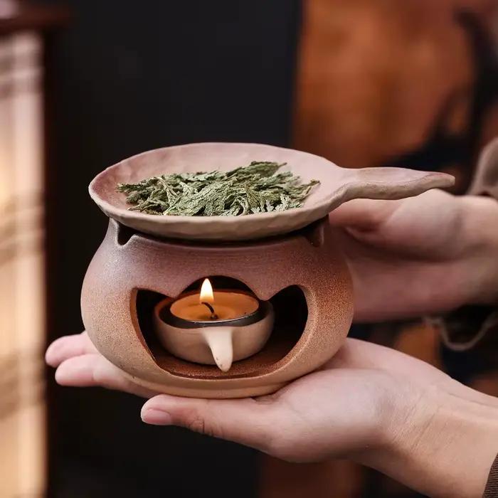 1 pièce Chauffe-thé en céramique et brûleur d'aromathérapie en argile à ouverture de forme originale pour feuilles de thé et herbes (sans bougies)