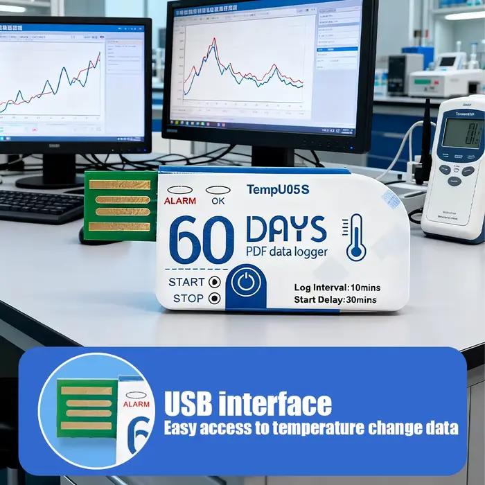 Enregistreur de données de température TempU05S, enregistreur de température USB jetable, rapport PDF, 60 jours, pour le transport et le stockage en chaîne du froid