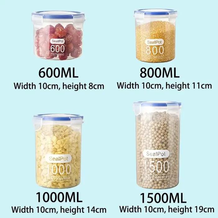 Pots scellés avec échelle, bac à grains, réfrigérateur de cuisine, récipient scellé, pot transparent, boîtes de stockage de sucre et d'épices, 1/4 pièces