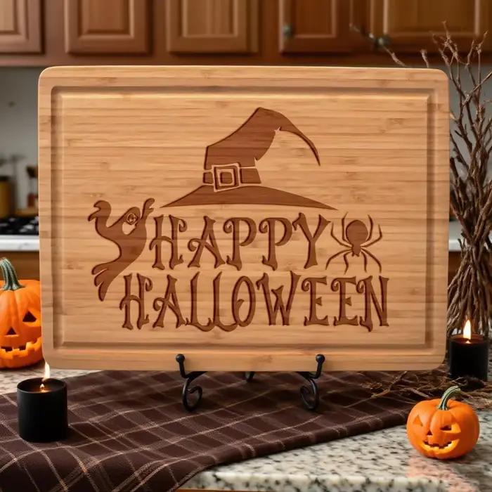 Planche à découper Halloween en bambou gravée sorcière décoration de cuisine effrayante cadeau gothique occasions spéciales