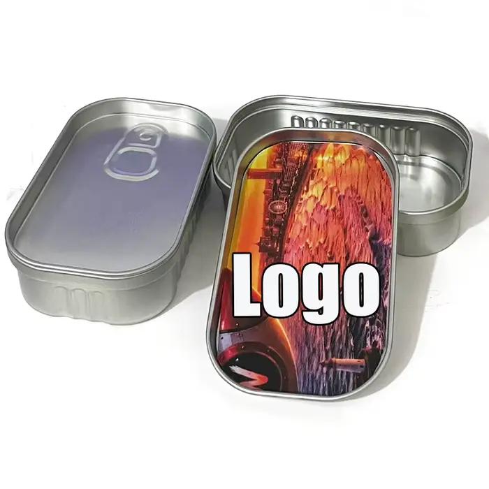 Autocollants personnalisables 20 PIÈCES Boîtes de conserve en métal vides en forme de rectangle Outil de cuisine Conteneur de rangement en aluminium avec couvercle LOGO