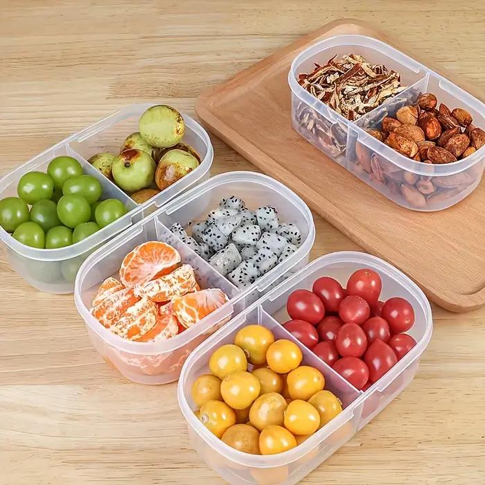 Récipient de stockage des aliments, organisateur d'épices à double compartiment, pour Fruits, épices, herbes, scellé, sans danger pour le micro-ondes, réutilisable, facile à nettoyer