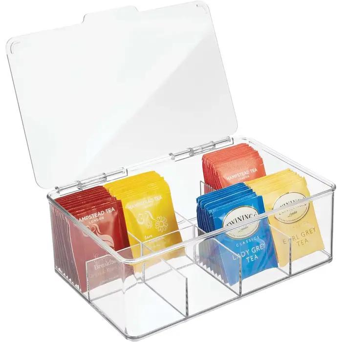 Boîte de rangement de sachets de thé, boîte de rangement multifonctionnelle de bureau avec couvercle, organisateur en acrylique, compartiment de sac à café, boîte de rangement