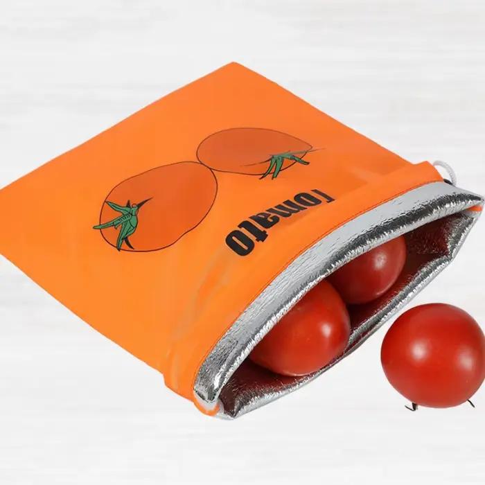Sac de rangement pour fruits et légumes, sac à cordon pour réfrigérateur, sac de rangement pour la fraîcheur, sac de voyage, sac en film d'aluminium isolé, 1 pièce