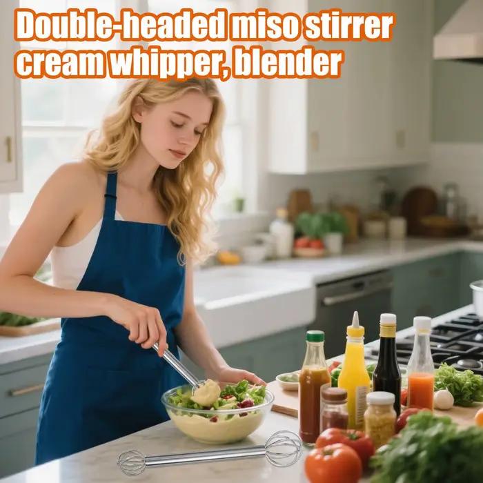 Bâton d'agitation Miso en acier inoxydable 304, fouet à Double tête, tondeuse manuelle de crème, cuillère à remuer, mélangeur de qualité alimentaire, outil de cuisine