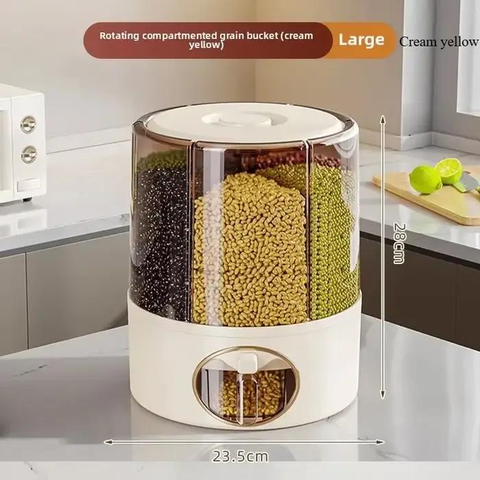 Seau à riz rotatif, boîte de rangement pour céréales domestiques