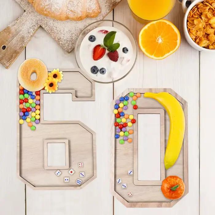 Grand tableau de charcuterie en bois pliable, plateau de service pratique en bois, plateau de nourriture décoratif pour anniversaire de bébé