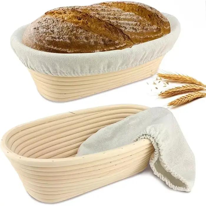 Panier de Fermentation de pain ovale européen, Structure en rotin naturel doublé de lin pour boulangers professionnels à domicile, outils de fabrication de pain