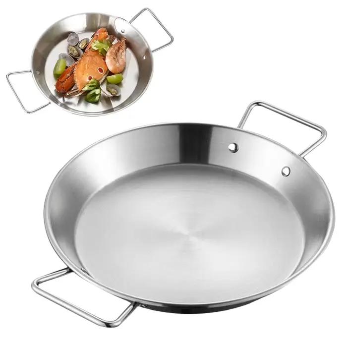 Pot Paella ergonomique à Double poignée en acier inoxydable, casserole à fond plat pour une cuisine efficace et une entretien facile