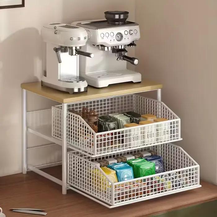 1 support de rangement pour comptoir de cuisine peu encombrant avec tiroirs et paniers métalliques - support de rangement multicouche robuste