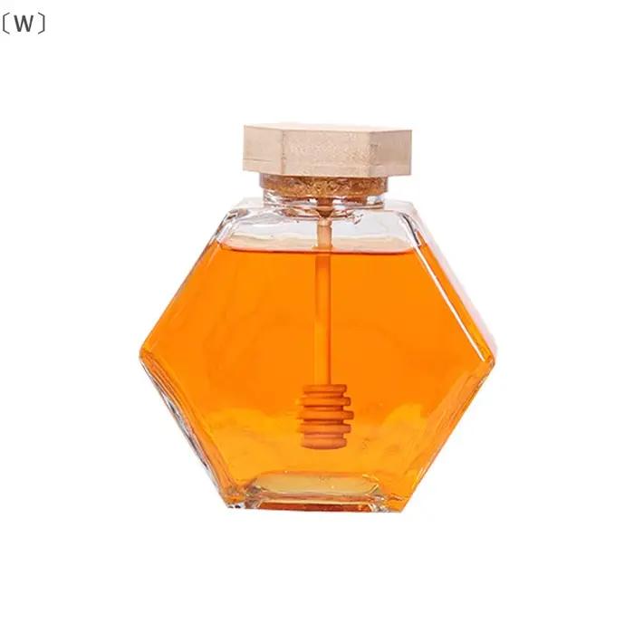 MaveraW Bottiglia de miel hexagonale en verre avec pot