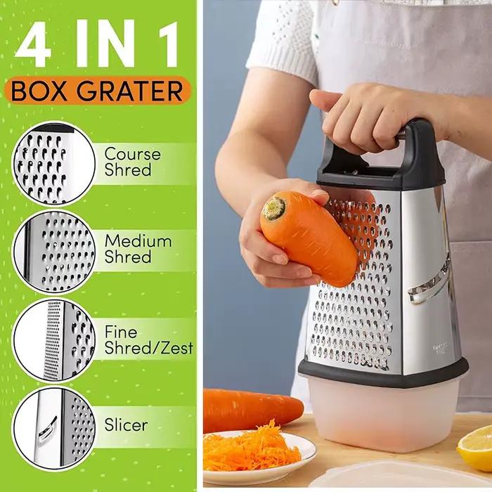 Râpe à fromage en boîte en acier inoxydable avec râpe à 4 côtés