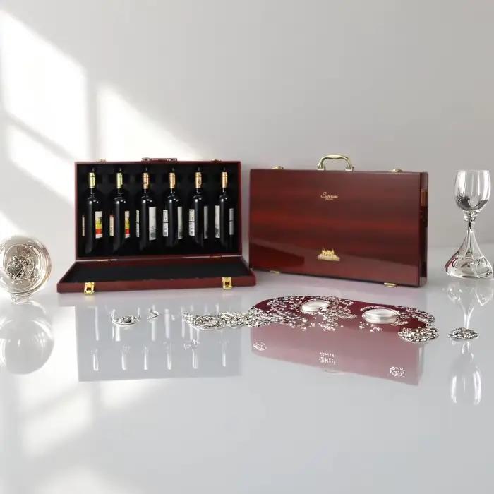 Mallette de transport portative de qualité supérieure pour 6 bouteilles, emballage rouge en bois, rangement élégant et boîte-cadeau pour vin ou liqueur