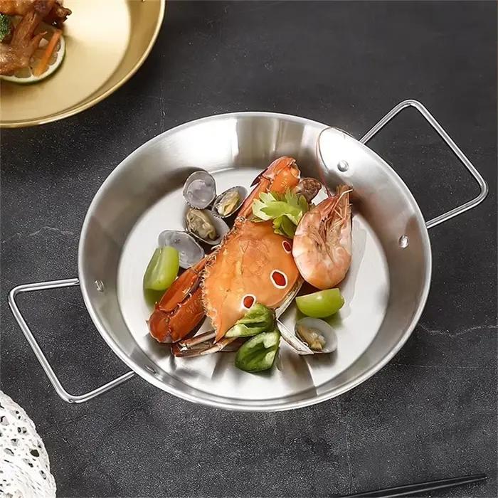 Pot Paella ergonomique à Double poignée en acier inoxydable, casserole à fond plat pour une cuisine efficace et une entretien facile