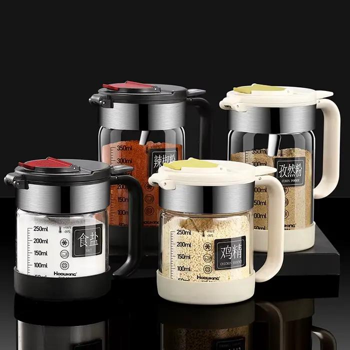 Boîte à épices en verre, bouteille de condiment, pots de rangement, bouteilles de glutamate monosodique et de sel pour la cuisine, flacons doseurs domestiques