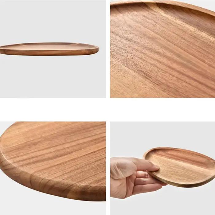 Assiette de service naren bois d'acacia, assiette Deseert, Tenica, Thé naturel, Serveur d'aliments, Plats à cliquetis, Assiette de service alimentaire, 1PC
