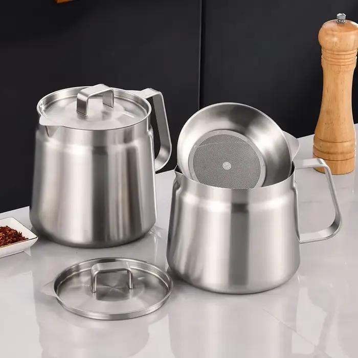 Filtre à huile multifonction pour friteuse, poêle à frire, marmite à huile chauffante, panier à huile en acier inoxydable, carafe à huile, récipient alimentaire, 2L