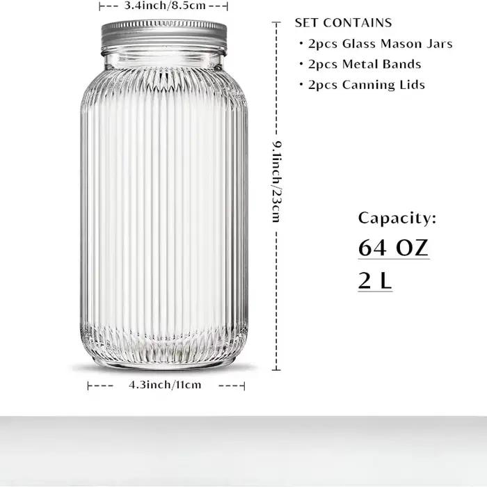 Lot de 2 bocaux Mason en verre à large ouverture avec couvercles à vis