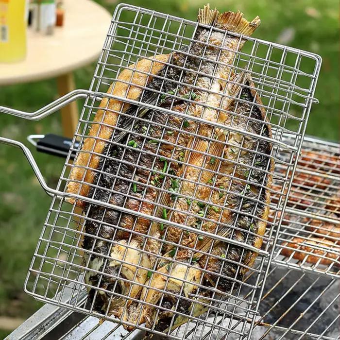 Panier de gril filet de barbecue panier de barbecue grand panier de gril pliant avec poignée amovible. Paniers de gril pour gril extérieur