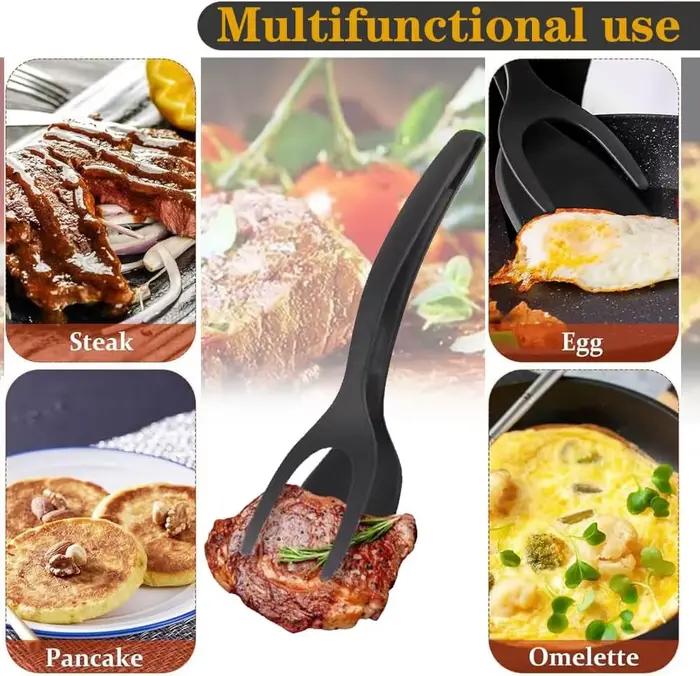 Nouveau 2 en 1 poignée Flip spatule pinces oeuf Flipper