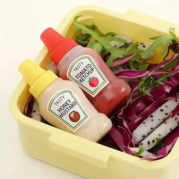 Mini bouteille à presser de 25ml, conteneur d'assaisonnement en plastique portable pour sauce tomate, bureau et voyage, 4 pièces