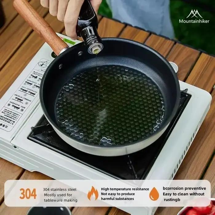 Poêle à Frire Antiadhésive en Acier Inoxydable Portable Compatible Induction pour Camping Randonnée Petits Déjeuners Crêpes Occasions Spéciales