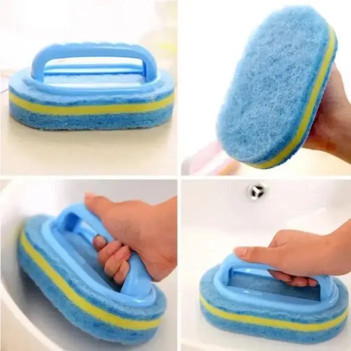 Brosse de nettoyage avec poignée, éponge de cuisine, lingette épaisse, pour carrelage de salle de bains, élimination des taches domestiques, outils de nettoyage