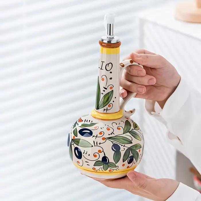 Distributeur d'huile d'olive sans BPA sous glaçure en céramique gaufrée