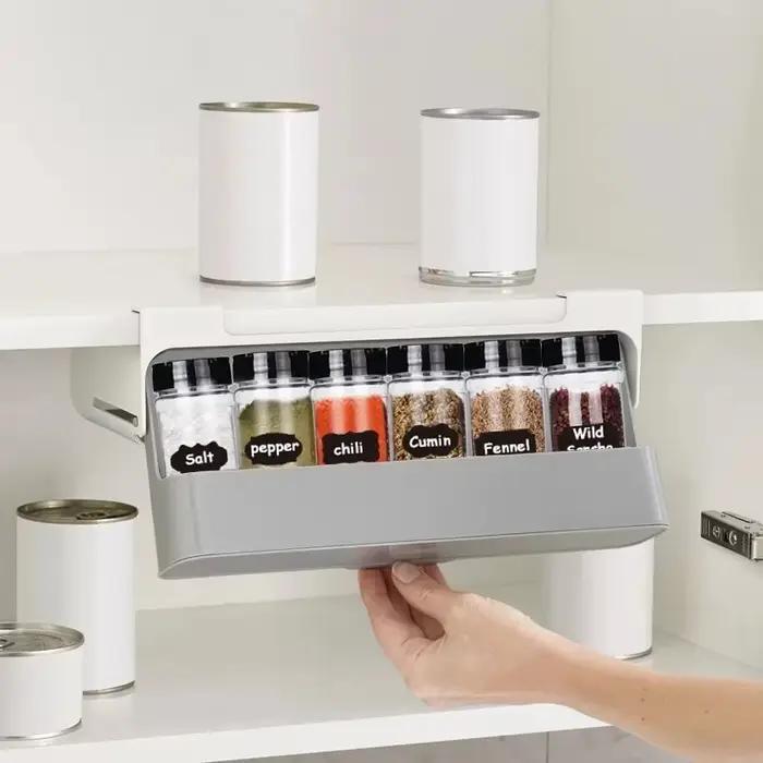 Support de rangement de bouteilles d'assaisonnement de cuisine, étagère à épices auto-adhésive murale sous étagère, organisateur d'épices, support de rangement de cuisine