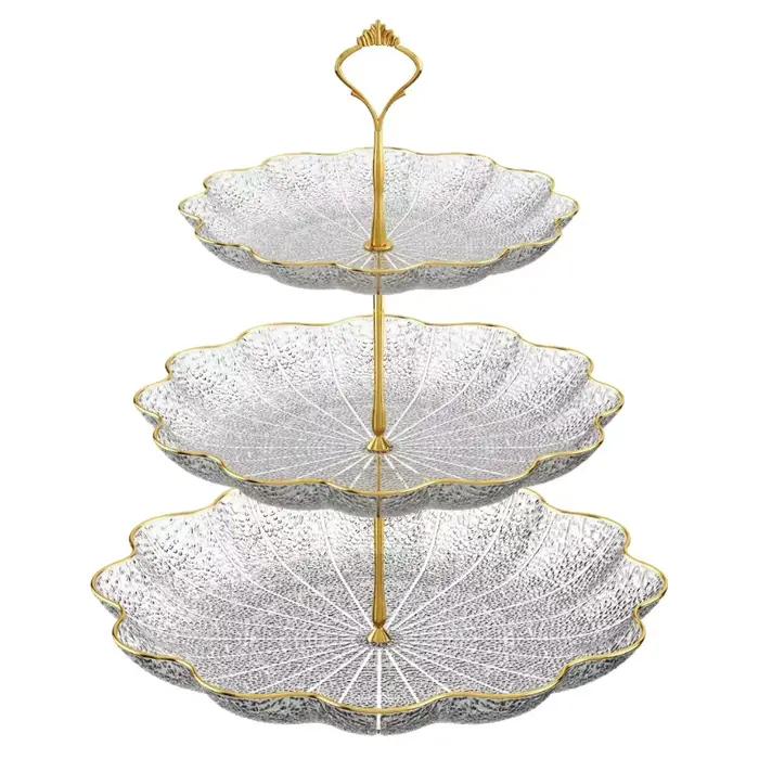 Plateau à Dessert à trois couches en feuille de Lotus, plateau créatif pour salon, maison, thé de l'après-midi, bonbons, gâteaux aux fruits, fête, Restaurant
