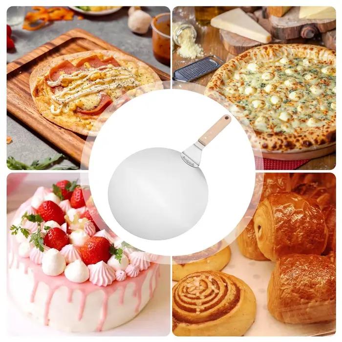Pelle à pizza antiadhésive en acier inoxydable avec manche en bois