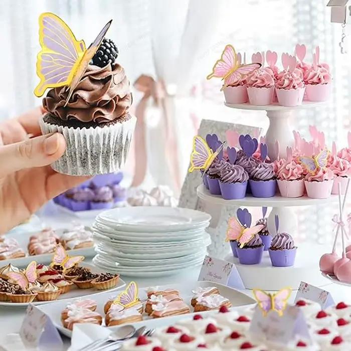 Décoration de gâteau papillon violet rose, décoration de gâteau joyeux anniversaire, mariage, fête d'anniversaire, Dessert, pâtisserie