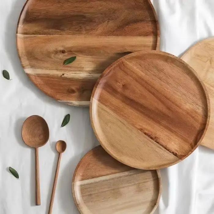Nouvelle Assiette Ronde en Bois DIY 2026 de 15/20/25 cm pour le Thé, la Table, les Snacks, le Pain et les Fruits Secs