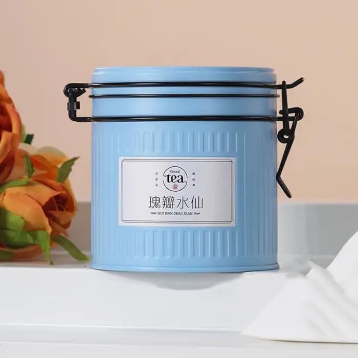 Boîte à thé multifonctionnelle en fer blanc avec couvercle rabattable, pot de rangement pour thé, boîte à café, pot à bonbons hermétique, idéale pour les voyages et les occasions spéciales