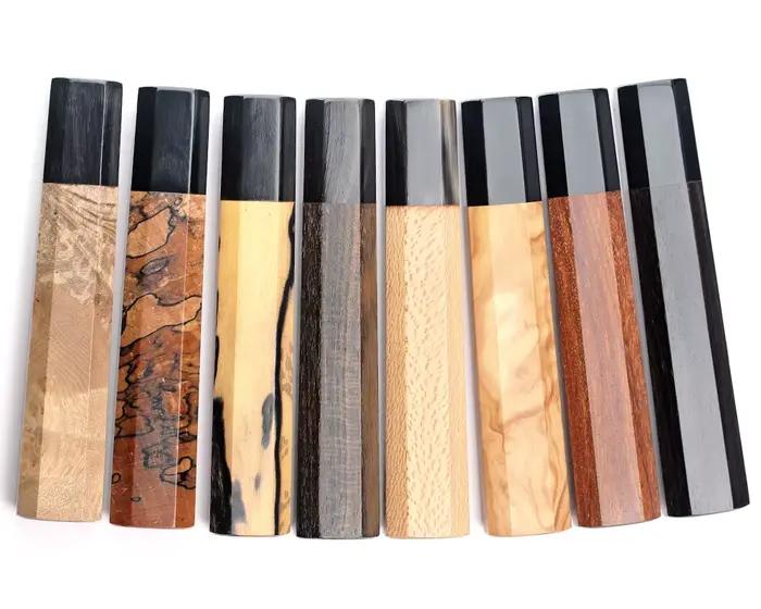 Manche de couteau artisanal en bois octogonal avec corne de bœuf 135 mm
