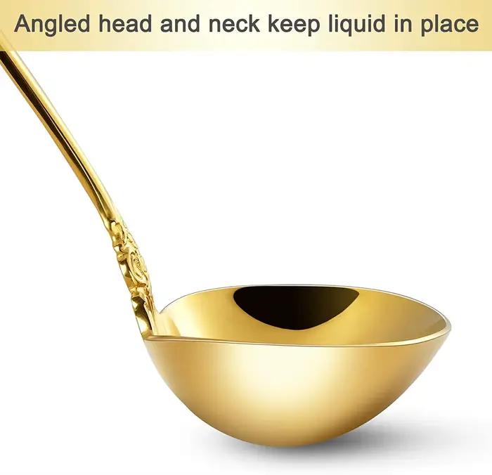 Louche à sauce en acier inoxydable 5/6, louche à soupe, cuillère à remuer, or miroir, magnifique, 18/10 po, 1 oz, 2 pièces, 3 pièces, 4 pièces, 50 pièces