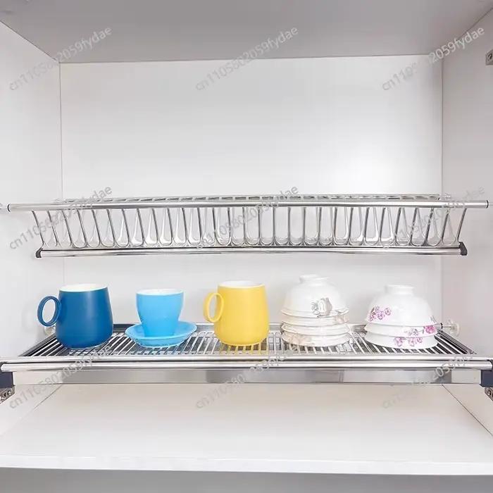 Égouttoir à vaisselle en acier inoxydable pour armoire de cuisine, avec bac de récupération d'ustensiles et panier de rangement