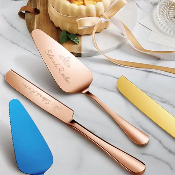 Couteau et spatule à gâteau de mariage gravés personnalisés en acier inoxydable