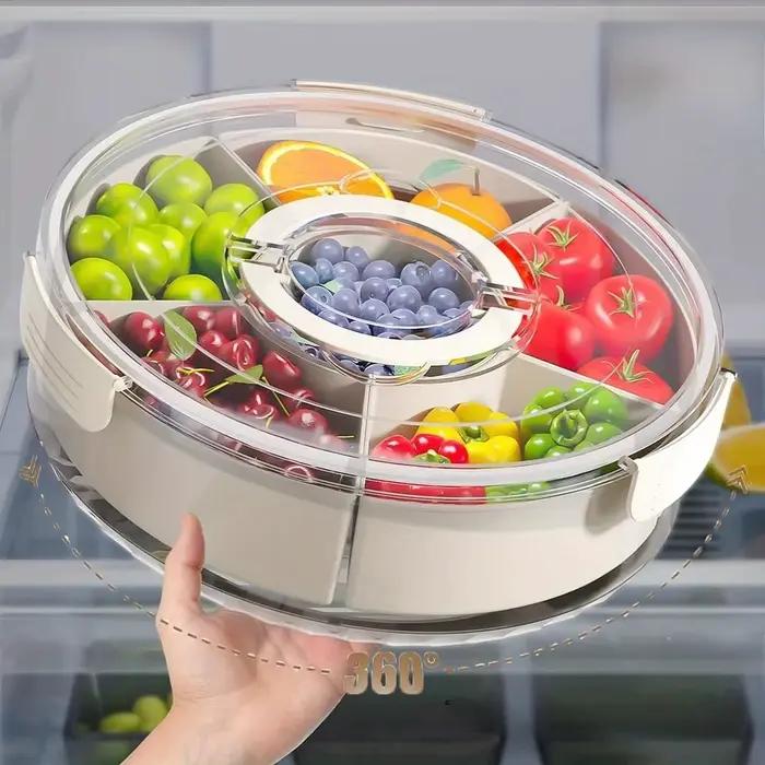 Plateau de stockage des aliments rotatif à 5 compartiments, avec poignée de couvercle, récipient de fruits secs, collation et légumes, plat de service de cuisine domestique