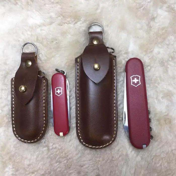 Étui à couteaux cousu à la main, étui de fourreau en cuir véritable, étui de rangement pour coque de couteau à outils pliants, 58mm, 84mm, 91mm, 111mm