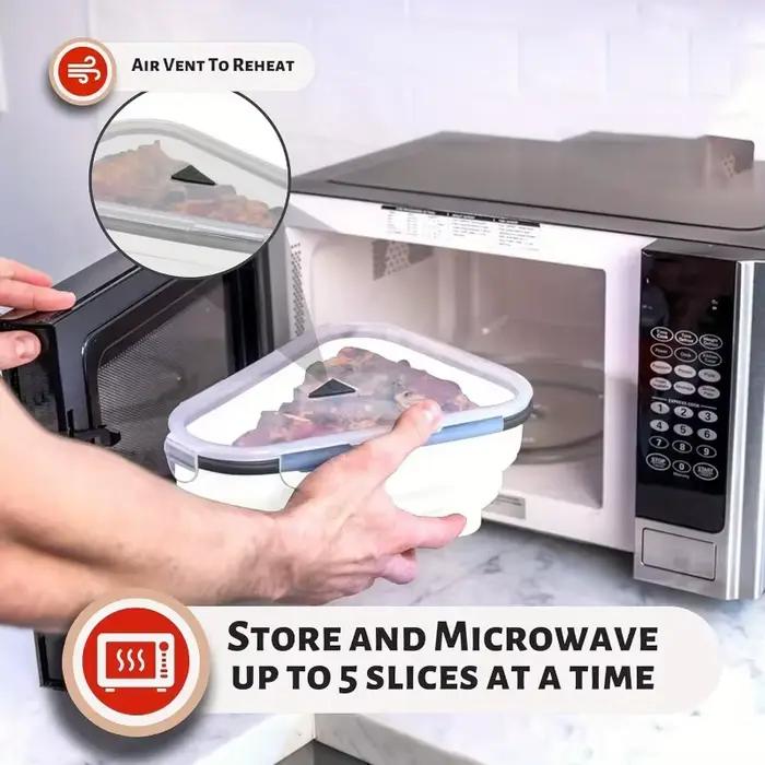 1 boîte de rangement pour pizza en silicone, gain de place, avec 5 plateaux pour micro-ondes, support de rangement pliable réutilisable pour tranches de pizza