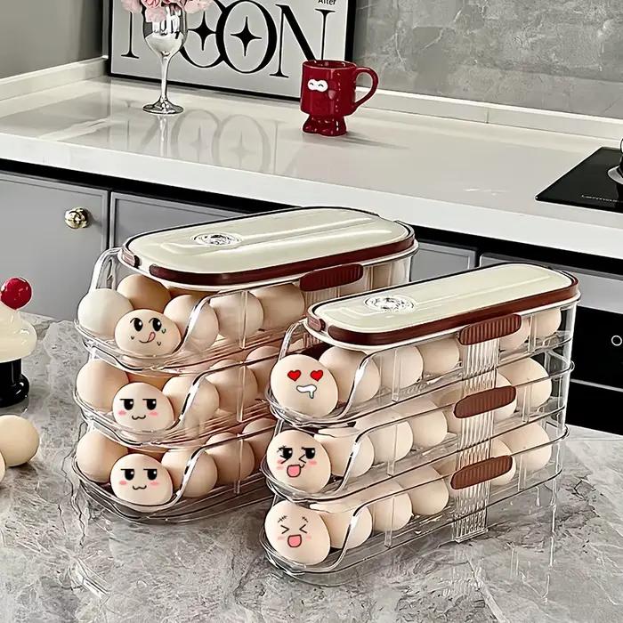 Boîte de rangement d'œufs à minuterie, rangement latéral, réfrigérateur, cuisine, système de défilement, distributeur d'œufs, support de fraîcheur