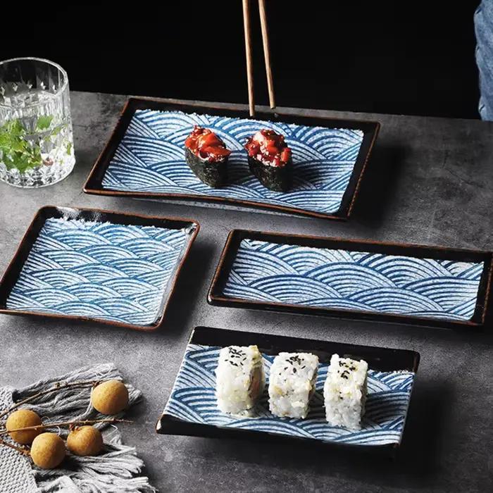 Assiette à sushi en céramique motif vague japonaise