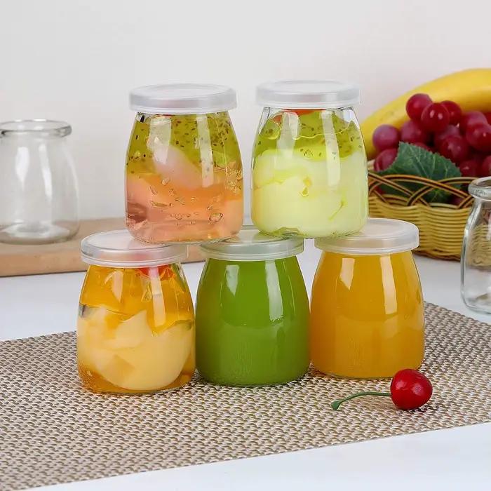 Pots en verre transparents rouges pour yaourt, confitures, gelée, pudding et mousse à offrir pour la maison et la cuisine