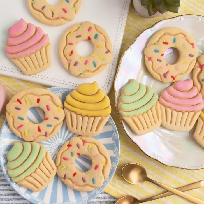 Emporte-pièces en forme de Cupcake en forme de beignet, moules à biscuits, Fondant, tampon, gaufreur, outil de décoration de gâteau