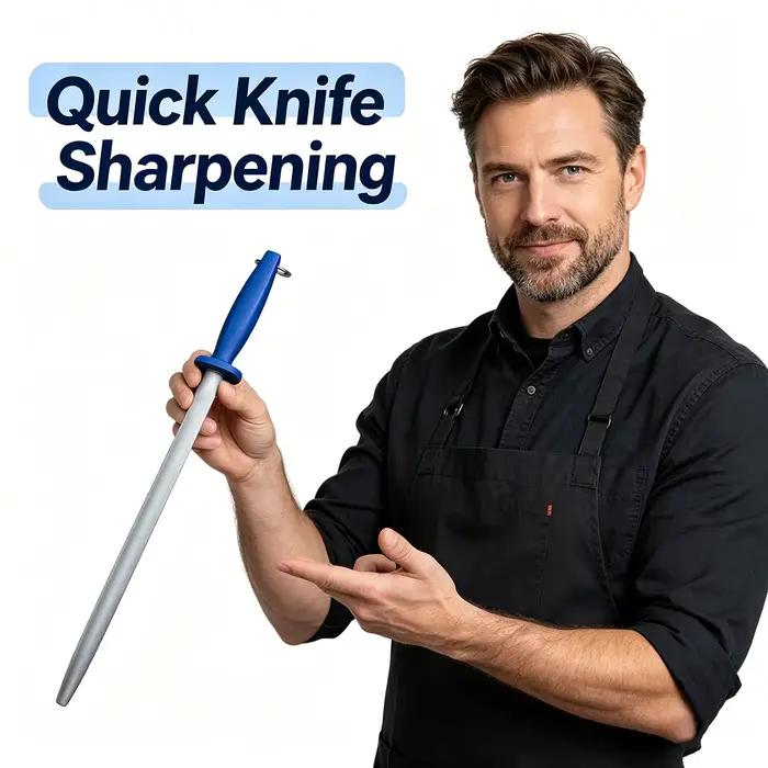 Aiguiseur de couteaux professionnel de 12 pouces, aiguiseur de couteaux de chef, barre d'affûtage en acier inoxydable, bâton d'affûtage pour couteaux de cuisine