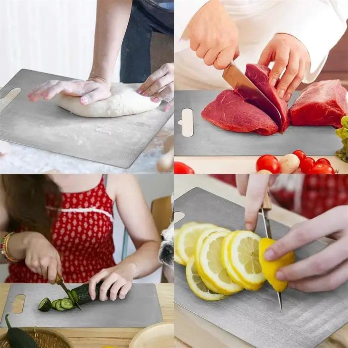 Planche à Découper en Titane pour Cuisine Planche en Acier Inoxydable 304 Épaissie Double Face De Qualité Alimentaire Portable pour Fruits et ViandePlanche de découpe épaisse Planche à découper en tit