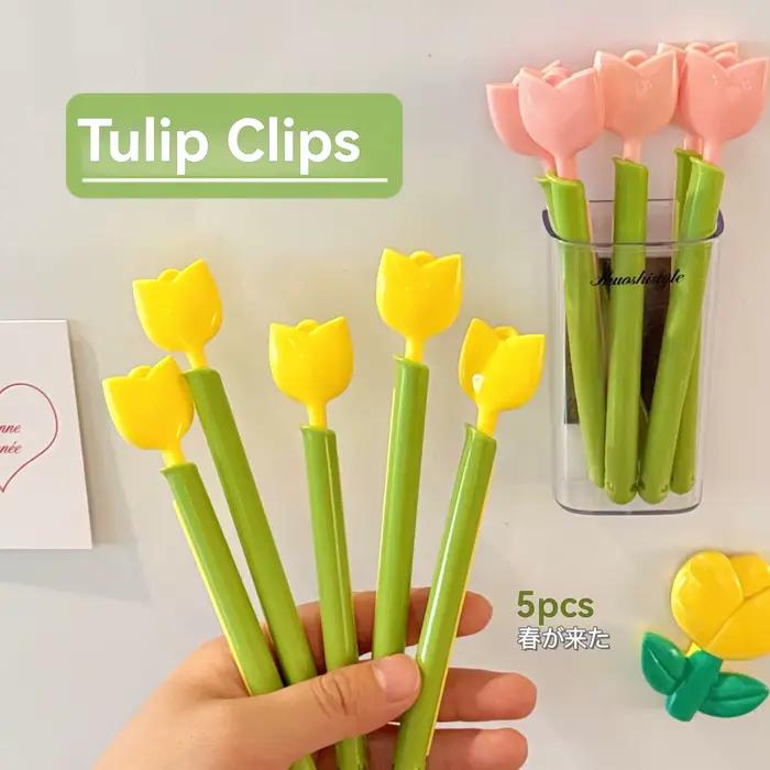 Lot de 5 pinces magnétiques en forme de tulipe, anti-humidité et conservatrices de fraîcheur, outil indispensable pour sceller les sachets de collations